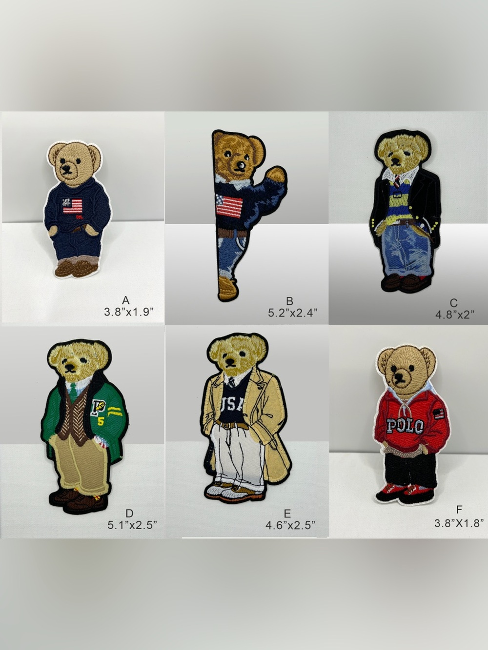 Ralph Lauren Polo Bear Embroidered Patches lot 6 /Iron-on